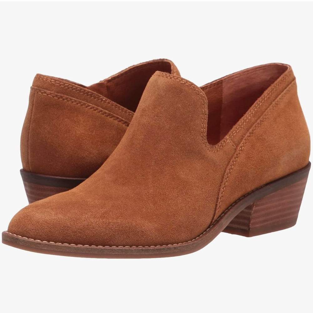 Lucky Brand Tan Ankle Boots with Suede Material and Low Stacked Heel Brand New